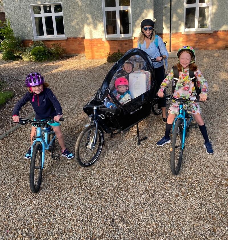 Aimee Lenehan and her children on their bikes