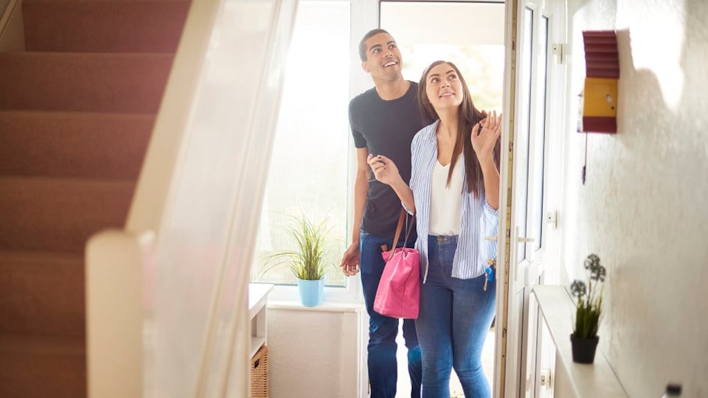 It is best to stick to a neutral colour scheme on walls in halls, and use the floor to make a statement instead. Photograph: Getty Images