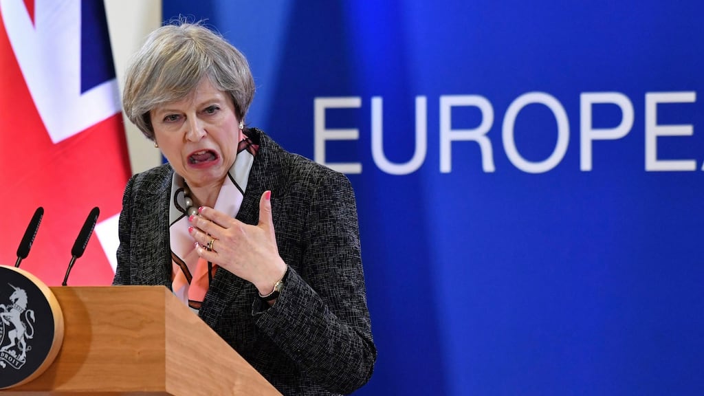 British Prime Minister Theresa May was coy about dates in Brussels, sticking firmly to the line that she will meet her deadline of the end of March. Photograph: Geert Vanden Wijngaert/AP
