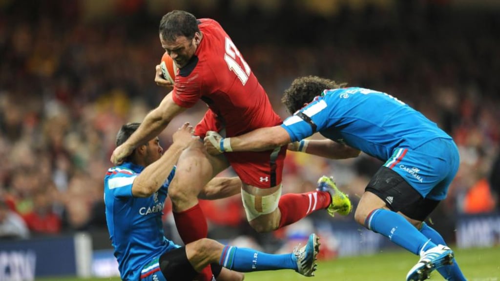 Italy couldn’t deal with the hard running of Wales’s Jamie Roberts. Gordon D’Arcy will have his hands full on Saturday. Photograph: Joe Giddens/Pa Wire.