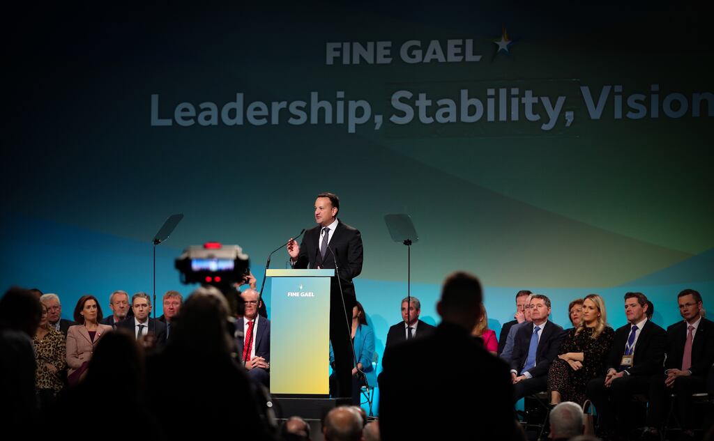 Fine Gael leader Leo Varadkar makes his keynote address at the Fine Gael Ardfheis at the Technological University of the Shannon in Athlone, Co Westmeath, in November 2022. Photograph: Damien Storan/PA Images