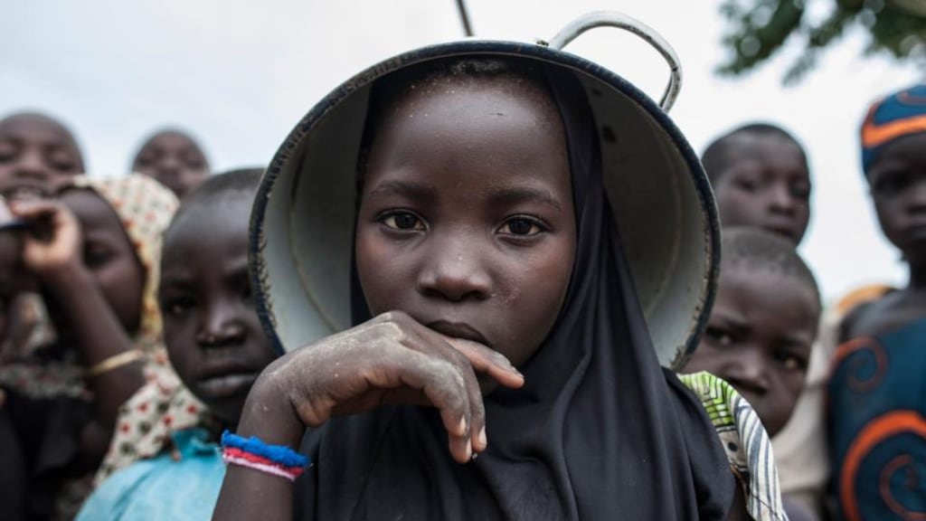 Extremism in Africa: a girl at a camp for internally displaced people in northern Nigeria, where Boko Haram declared a caliphate in 2014. Photograph: Stefan Heunis/AFP/Getty