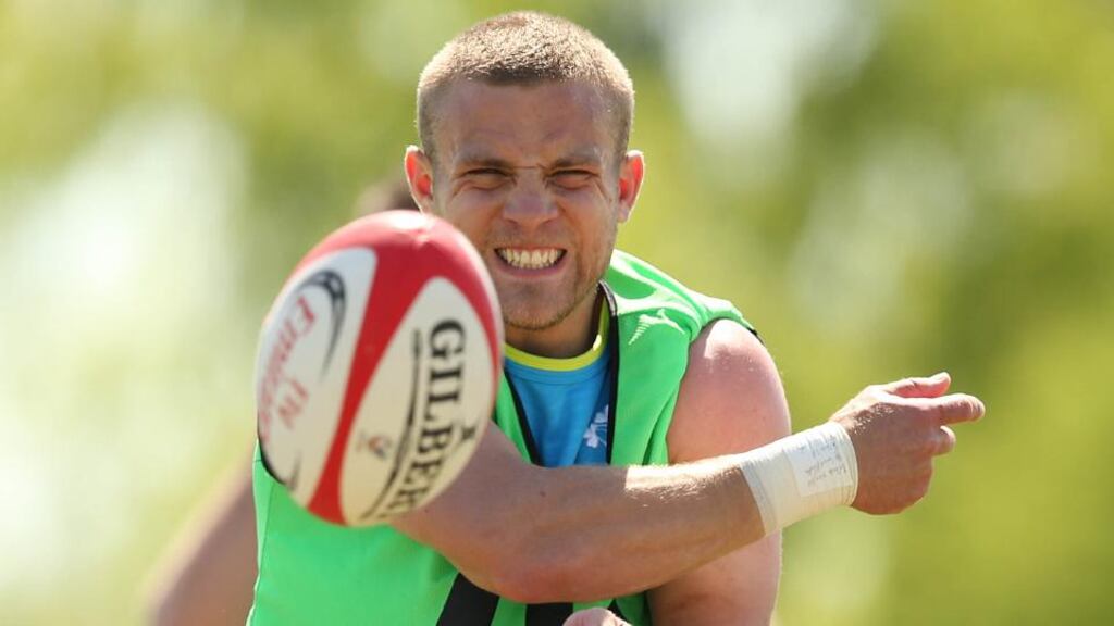 Ireland outhalf Ian Madigan during training  at the  CES performance Centre in Houston, Texas ahead of the game against USA. Photograph: Billy Stickland/Inpho