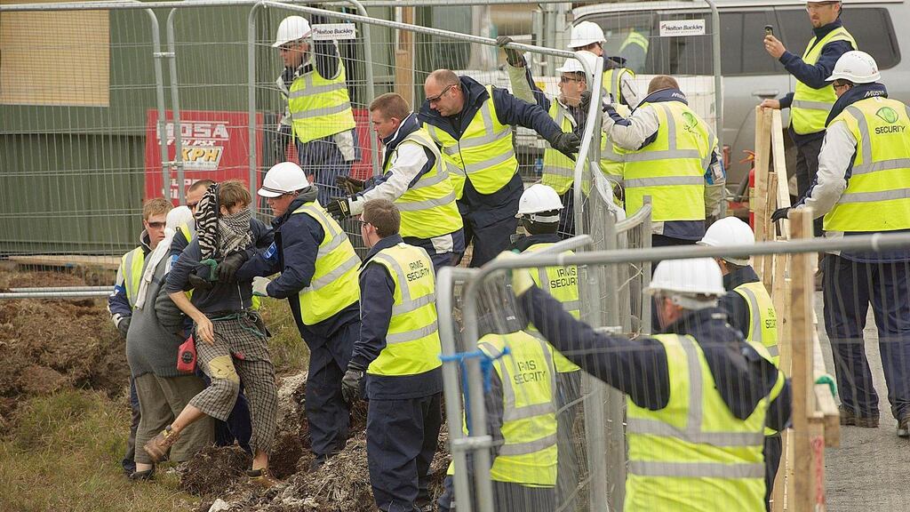 Shell to Sea protestors and security clash at the site of the Corrib pipeline in Aughoose, Co Mayo, in 2011. Photograph: Keith Heneghan/Phocus