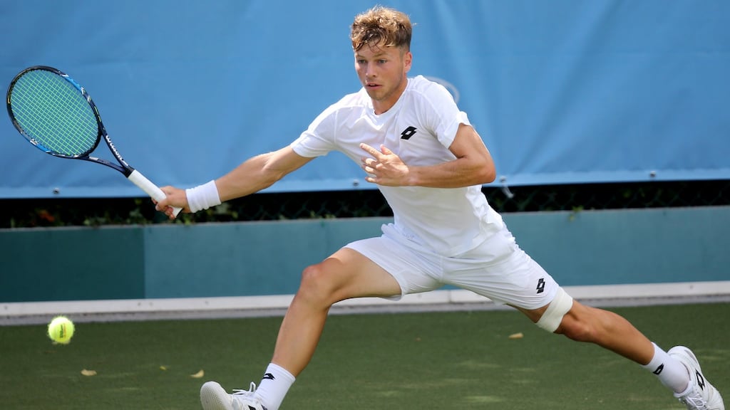 Simon Carr completed a perfect tournament in singles matches as Ireland earned promotion to the Davis Cup World Group II. File photograph: Oisin Keniry/Inpho
