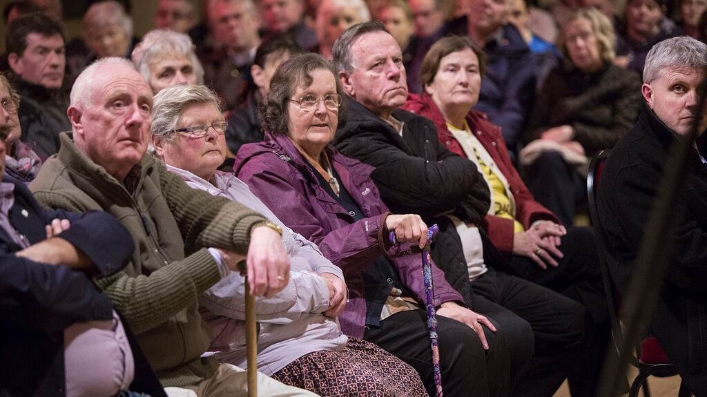 Residents of Bansha, Co Tipperary, pack the community hall at the public meeting regarding the closure of the local GP surgery. Photograph: John D Kelly