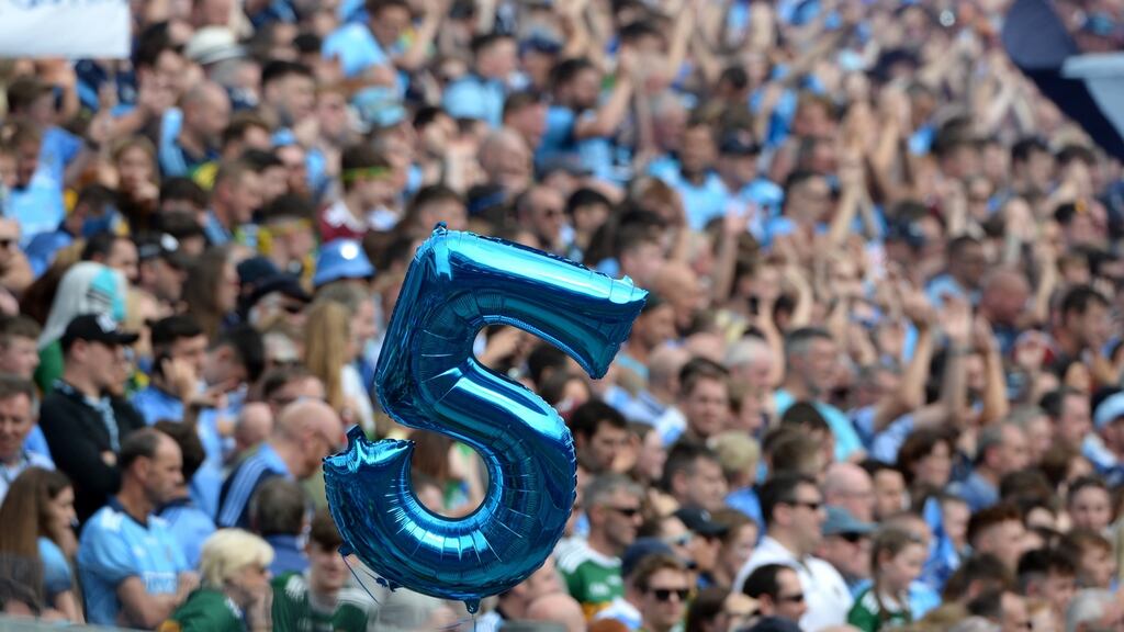 Dublin fans on Hill 16 during the All-Ireland final against Kerry. Photograph: Dara Mac Dónaill