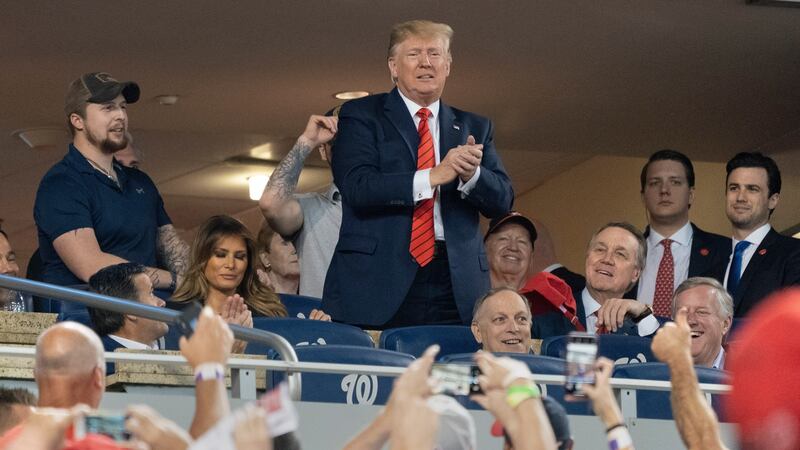 US president Donald Trump was booed by the crowd at Nationals Park during Game 5 of the World Series. Photograph: Chris Kleponis/EPA