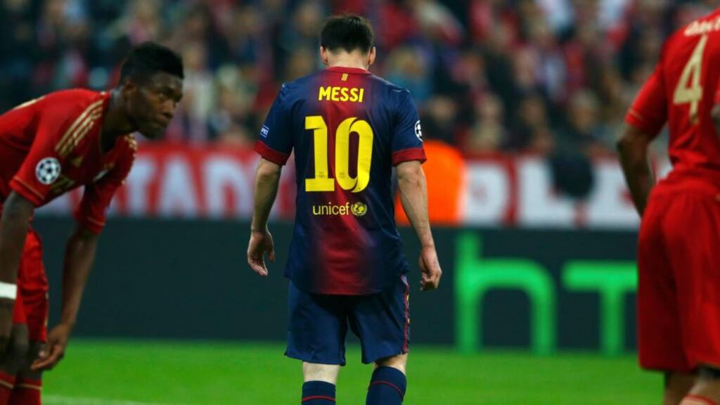 Barcelona’s Lionel Messi during his Champions League semi-final first leg against Bayern Munich at Arena stadium in Munich. Photograph: Michael Dalder/Reuters.