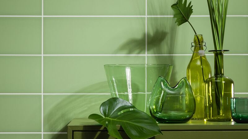 Classic bathroom squares in a vibrant pistachio green from Gemini Tilesm available at CDT Tiles.