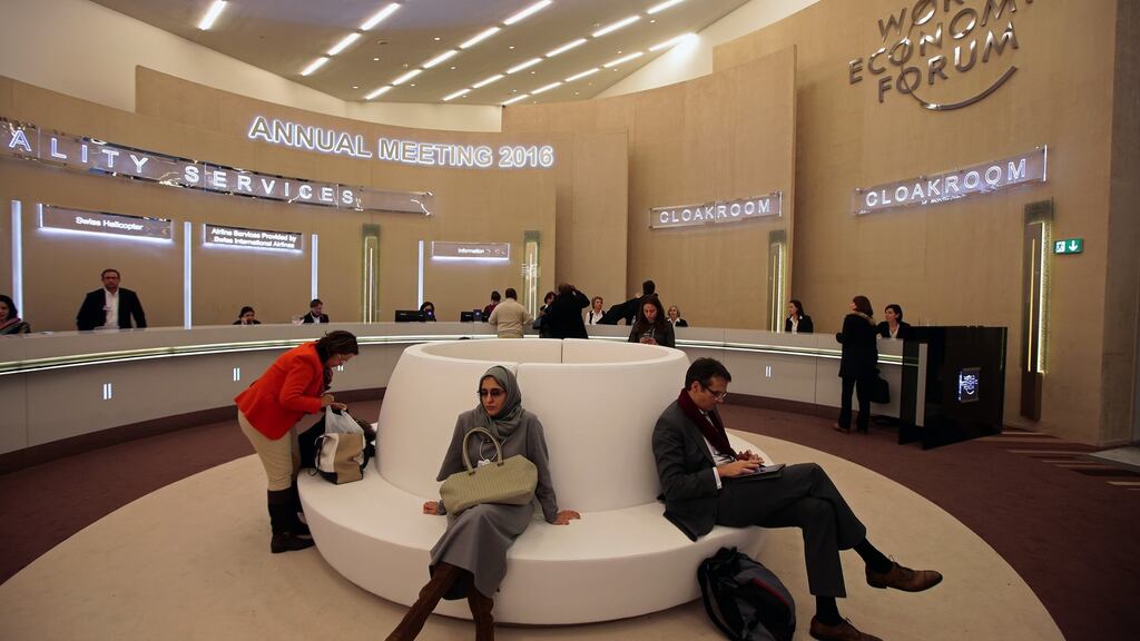 Attendees rest on seating between sessions during the World Economic Forum (WEF) in Davos Photograph: Bloomberg
