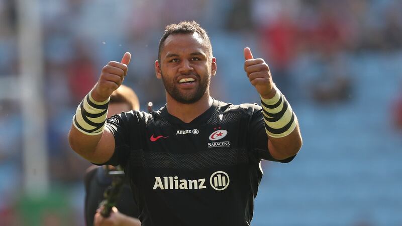 Billy Vunipola celebrates his try. Photograph: Billy Stickland/Inpho