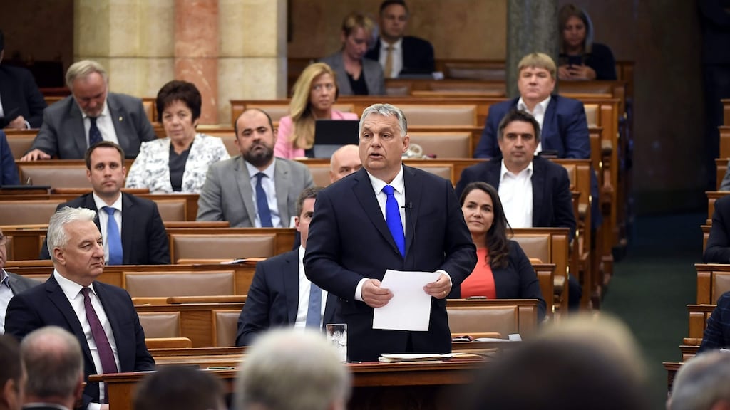Hungarian prime minister Viktor Orban during a plenary session in Budapest. Photograph: Tamas Kovacs/Pool/AFP via Getty Images