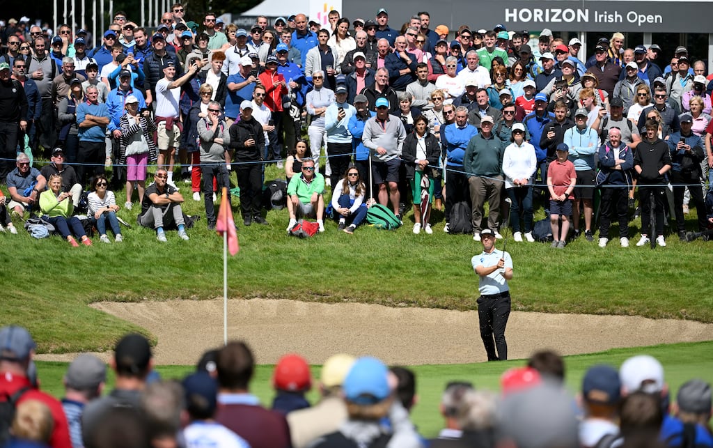 Ireland's Séamus Power playing from a greenside bunker on the ninth hole during the third round of the Horizon Irish Open at Mount Juliet in Thomastown. Photograph: Ross Kinnaird/Getty Images