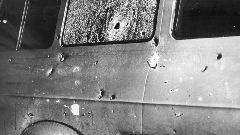 The minibus the men were travelling in when they were shot. Photograph: Alan Lewis/PhotopressBelfast