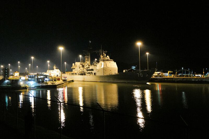 The US Navy's USS Lake Erie sails through the Panama Canal as US president Donald Trump escalates his campaign against the socialist government of Venezuela with the deployment of warships, aircraft and troops to the southern Caribbean. Photograph: Mauricio Valenzuela/Bloomberg
