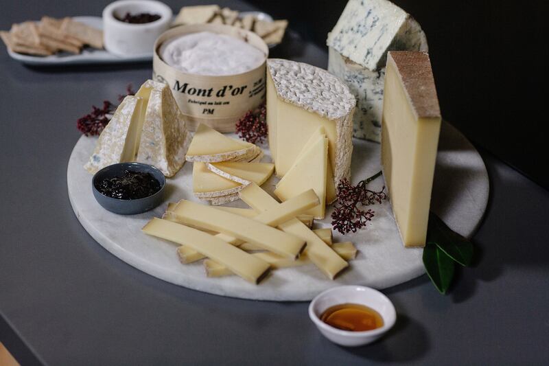 Finbar Deery’s cheeseboard, clockwise from bottom right: Carrig Bru;Templegall; Crozier Blue; Mont d’Or; and Pouligny Saint Pierre