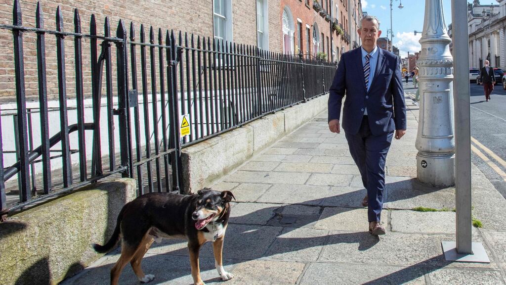 Democratic Unionist Party leader Edwin Poots outside Government Buildings in Dublin on Thursday ahead of his first meeting in the role with Taoiseach Micheál Martin. Photograph: Paul Faith/AFP/Getty