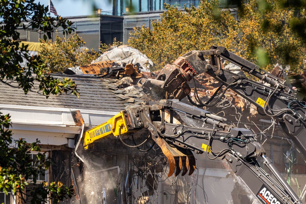 Demolition work on the facade of the East Wing of the White House in Washington, DC, on Tuesday. Photograph: The New York Times