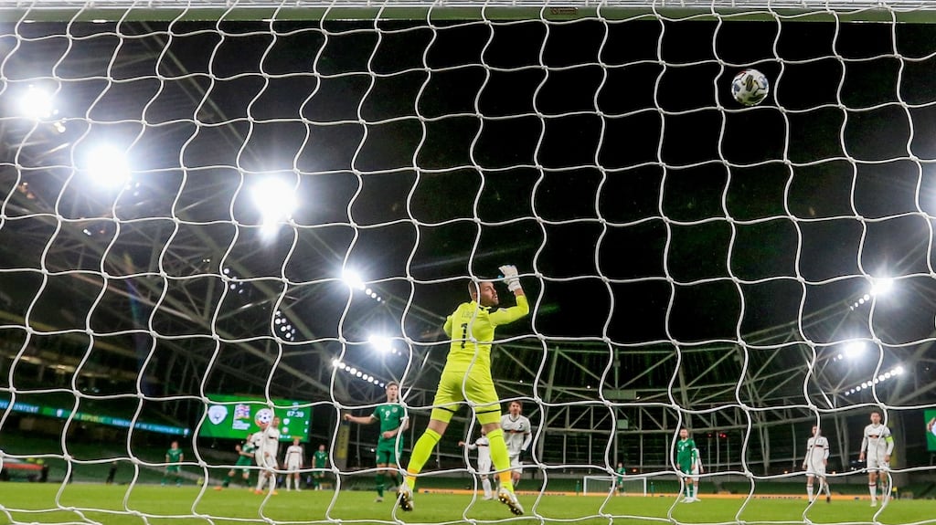 Robbie Brady hits the bar against Bulgaria. Photograph: Bryan Keane/Inpho