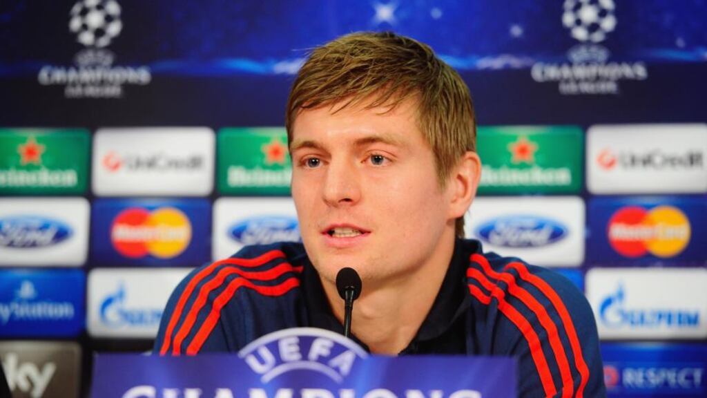 Toni Kroos addresses the media during a press conference ahead of their Champions League tie against Arsenal.