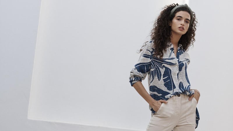 Navy and white Ecru blouse, €17 and white jeans, €27, from Next