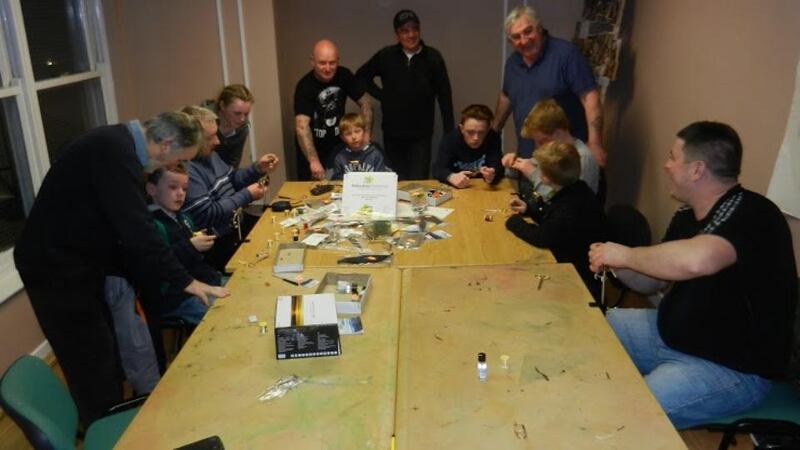 Hooking up for the fly-tying class, which was in full swing in the Oval Room in St Helena’s House, Finglas South, Dublin