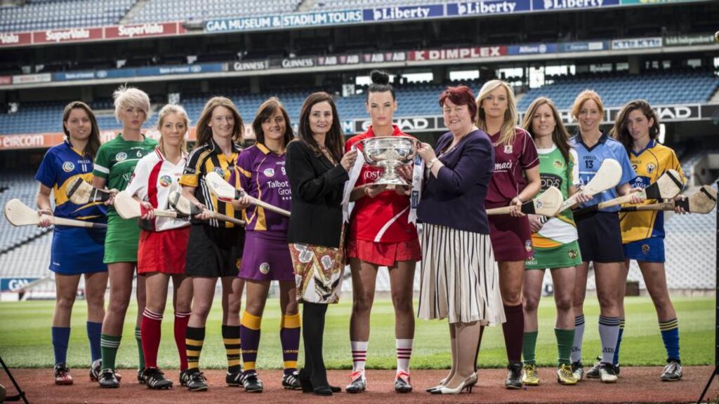 The captains of all ten teams in this year’s Liberty Insurance All-Ireland Senior Camogie Championship with Catherine Neary, Camogie Association president and Annette Ní Dhathlaoí (Liberty Insurance) at the launch in Croke Park. Photo: Cathal Noonan/Inpho