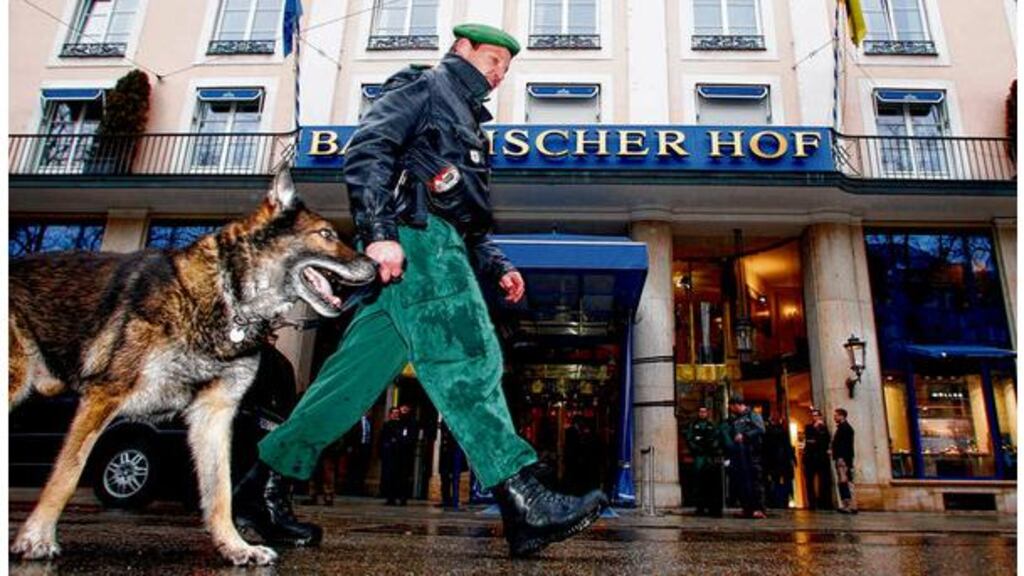 More than 3,000 police and soldiers are guarding 70 delegations and 400 participants at this year's Munich Security Conference at the Bayerischer Hof hotel. photograph: michaela rehle