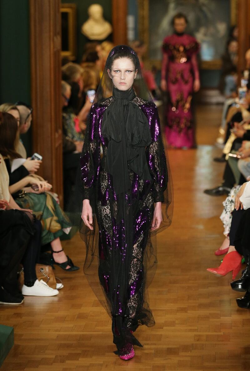 Erdem Autumn/Winter 2019 London Fashion Week show at The National Portrait Gallery, London. Photograph: Isabel Infantes/PA Wire