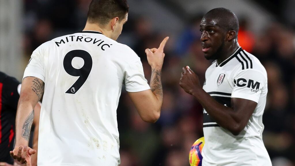 Aboubakar Kamara and Aleksandar Mitrovic argue over who takes a penalty against Fulham in December. Photograph: Clive Rose/Getty