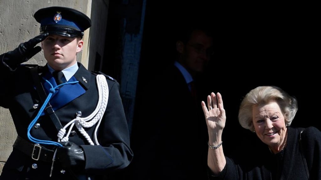 Queen Beatrix of the Netherlands arrives at the Royal Palace in Amsterdam yesterday. Today will mark the abdication of Queen Beatrix and the investiture of her eldest son Willem-Alexander. Photograph: Reuters/Dylan Martinez