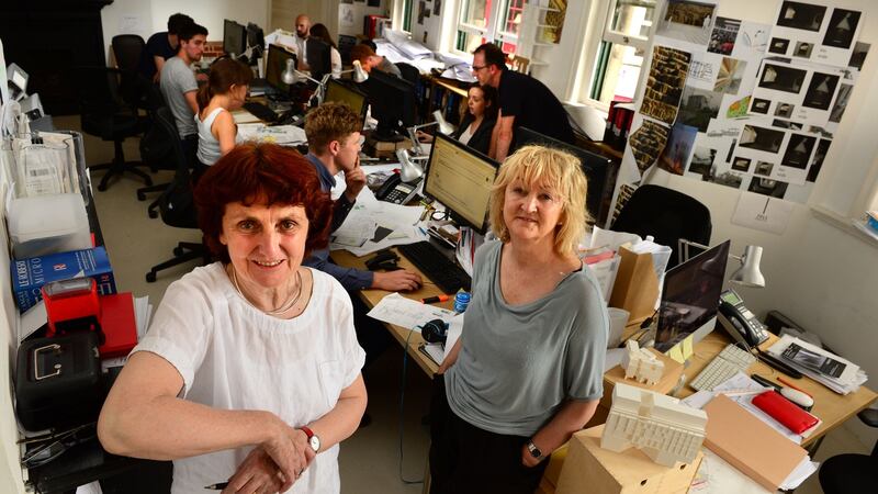 Shelly McNamara and Yvonne Farrell, of Grafton Architects, at their office in Dublin 2016. Photograph: Dara Mac Dónaill