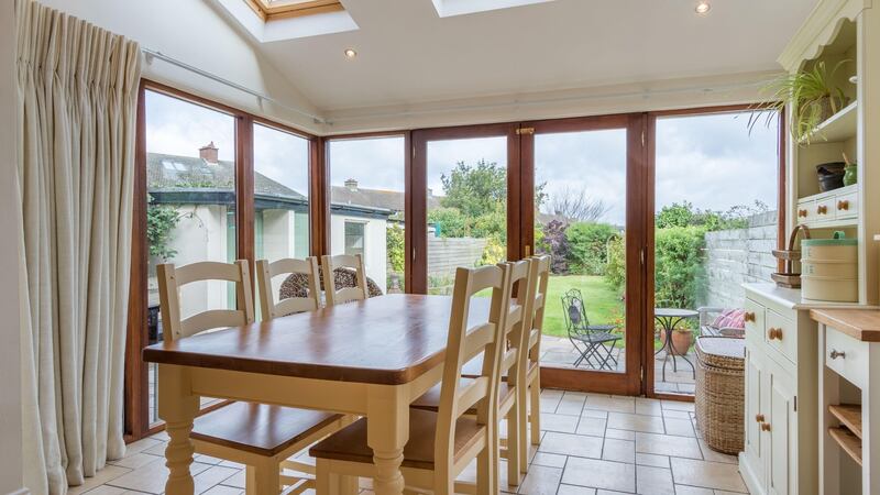 The dining area with view to the garden at 88 Iveagh Gardens in Dublin 12.
