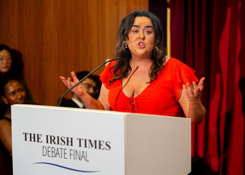 Clíodhna McHugh of the Solicitors' Apprentice Debating Society of Ireland, speaking at debate. Photograph: John T Ohle
