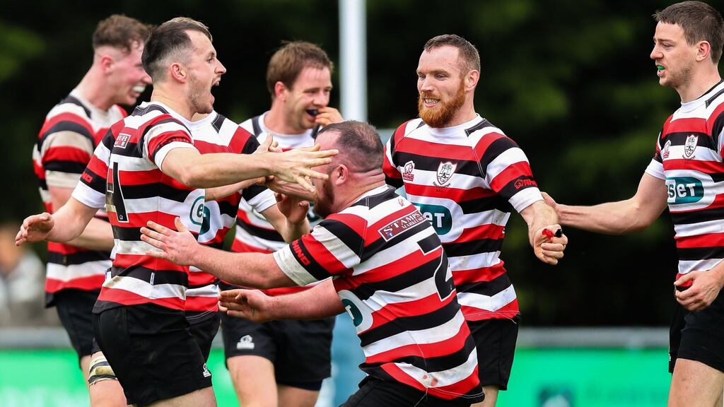 Enniscorthy RFC celebrate after beating Wicklow to win the Bank of Ireland Provincial Towns Cup. Photo: Tommy Dickson/Inpho