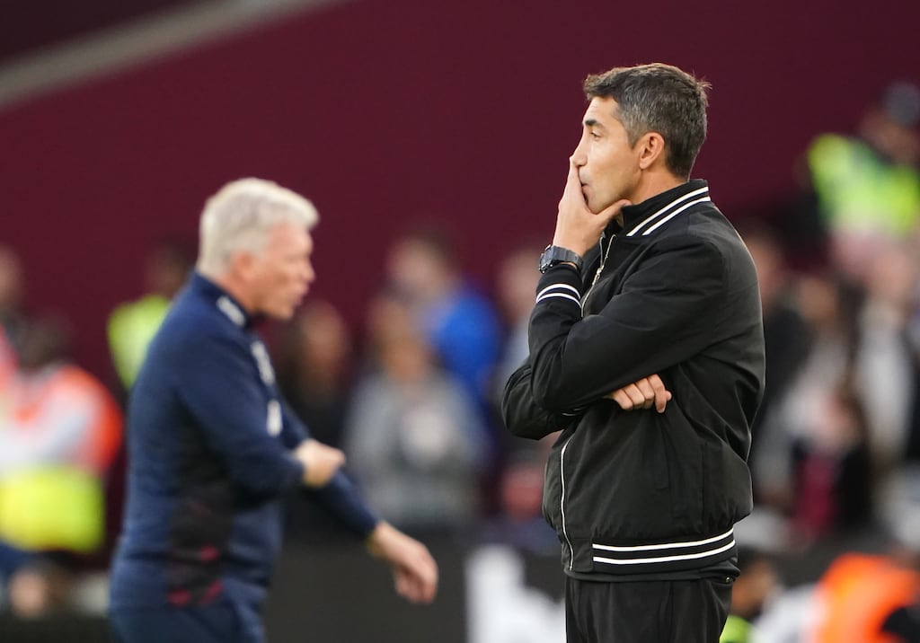 Wolverhampton Wanderers manager Bruno Lage reacts on the touchline during Saturday's defeat to West Ham. Photograph: Zac Goodwin/PA