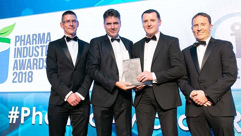 Seamus Flynn, General Manager Indaver Ireland & UK, Indaver Ireland presents the Sustainability Initiative of the Year award to the MSD Ballydine team.