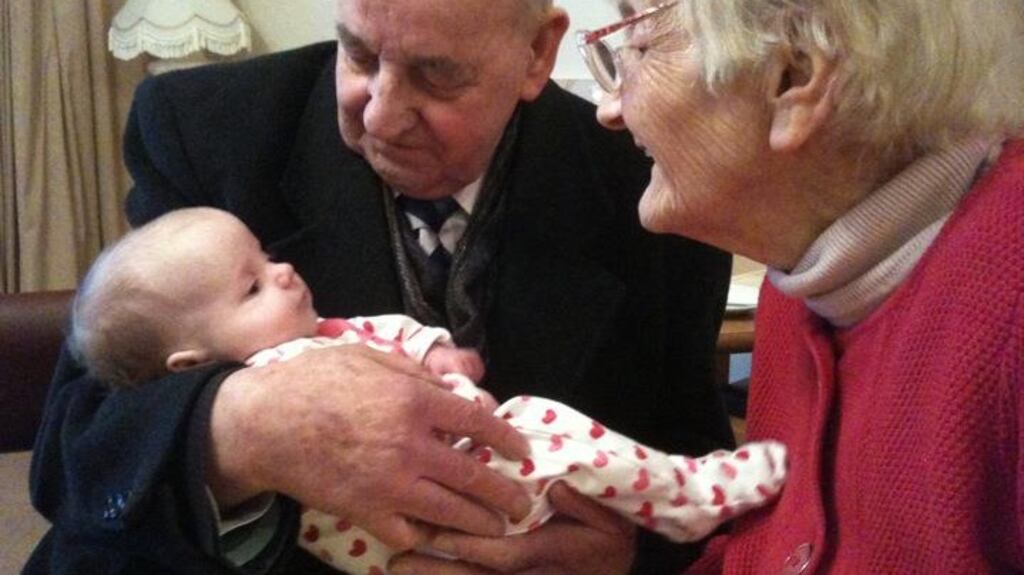 Kate with her grandparents, Martin and Mary Cummins, in Thurles on February 14th, 2011.