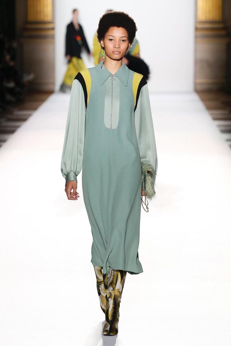 A model walks the runway during the Dries Van Noten show as part of the Paris Fashion Week Womenswear Fall/Winter 2018/2019 on February 28, 2018 in Paris, France.