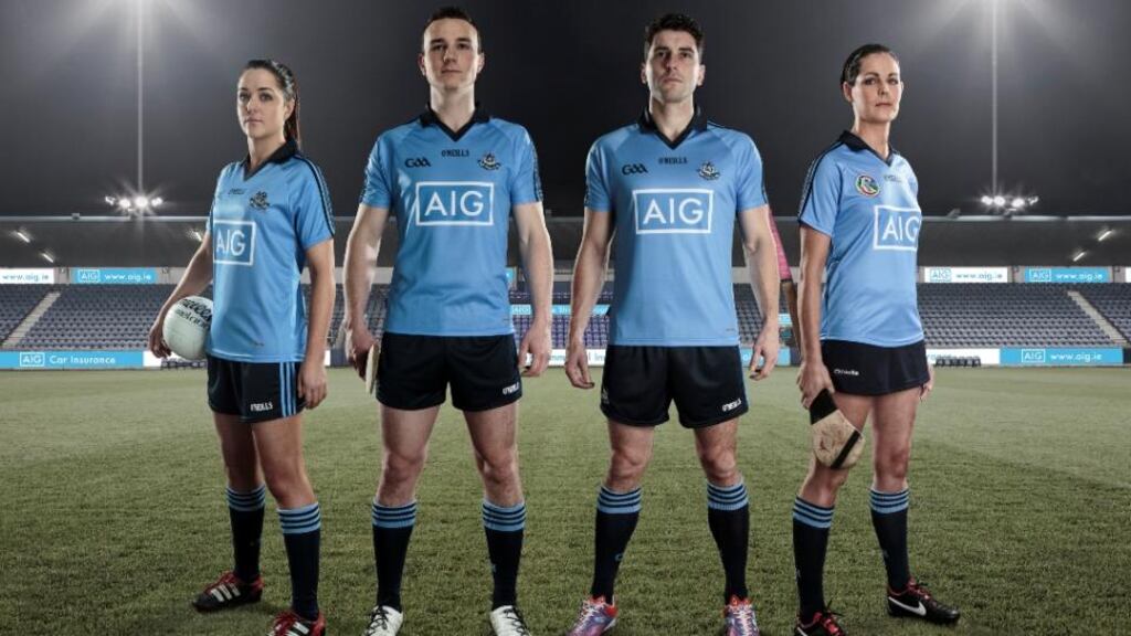 Dublin players Sinéad Goldrick, Liam Rushe, Bernard Brogan and Louise O’Hara in the new Dublin kit.