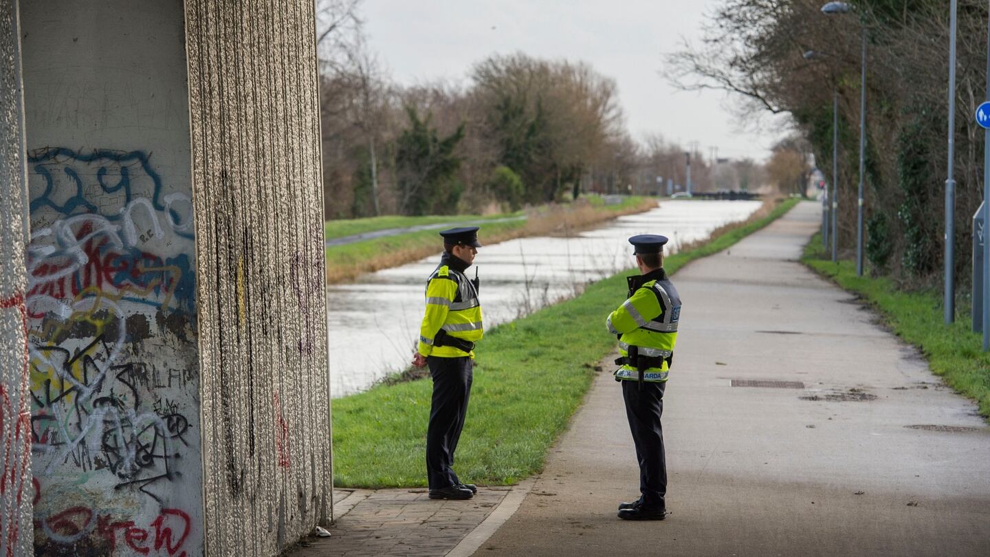 Gardaí at the Grand Canal, Fonthill Road, Dublin. Photograph: Dara Mac Dónaill