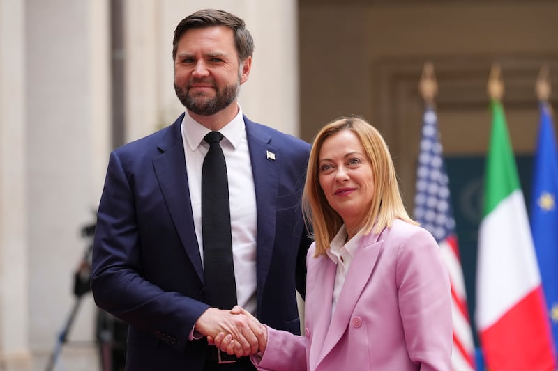 JD Vance is welcomed by Italian premier Giorgia Meloni. Photograph: Andrew Medichini/AP