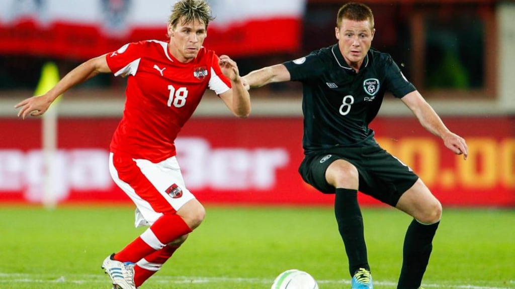 James McCarthy in action for the Republic of Ireland against Austria. Phortograph: Christian Hofer/Getty Images