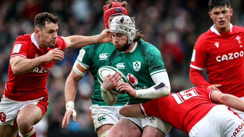 Mack Hansen made his Ireland debut against Wales. Photograph: Dan Sheridan/Inpho
