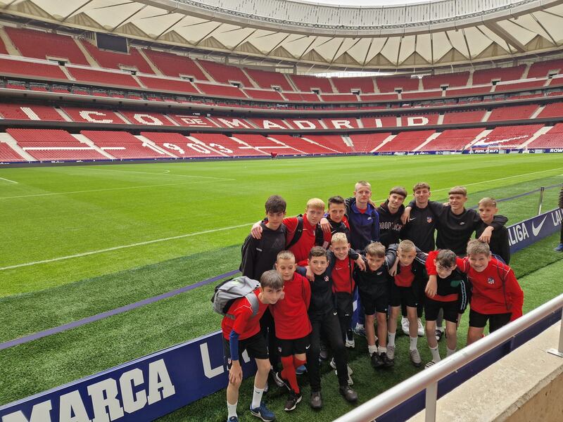 Atlético Academy Dublin players at the Wanda Metropolitana Stadium in Madrid.