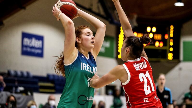 Ireland’s Claire Melia is challenged by Veronika Sipova of the Czech Republic at the 2023 FIBA Women’s EuroBasket Qualifier at the National Basketball Arena in Dublin on November 14th. Photograph: Evan Treacy/Inpho