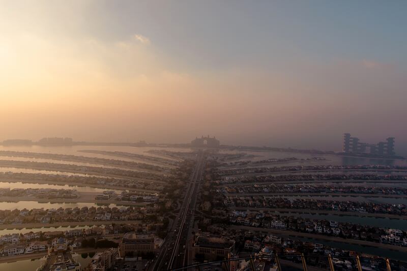 An aerial view of the artificial island called the Palm Jumeirah, which has some of the most sought-after real estate in Dubai. PhotoGRAPH: Andrea DiCenzo/New York Times