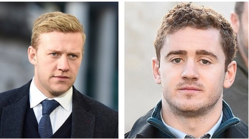 Ireland and Ulster rugby players Stuart Olding (left) and Paddy Jackson. Photographs: Michael Cooper/PA Wire.
