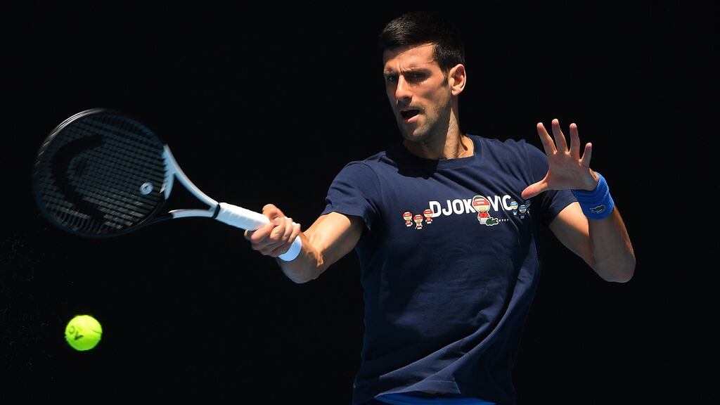 Novak Djokovic of Serbia is seen in action during a training session at Melbourne Park in Melbourne, Australia, January 12th, 2022. Photograph: James Ross/ EPA